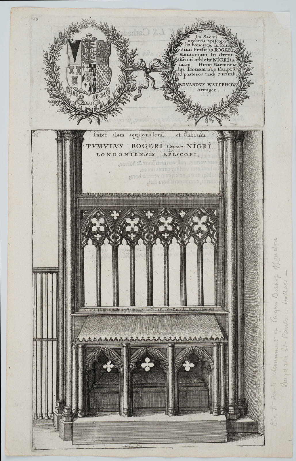 Two Wreaths Containing Arms and Dedication by Edward Waterhouse. Tomb of Bishop Roger Niger