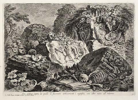 Ara antica sopra la quale si facevano anticamente i sagrifizi, con altre ruine all' intorno (Antique Altar on which sacrifices were performed in antiquity, surrounded by other ruins)