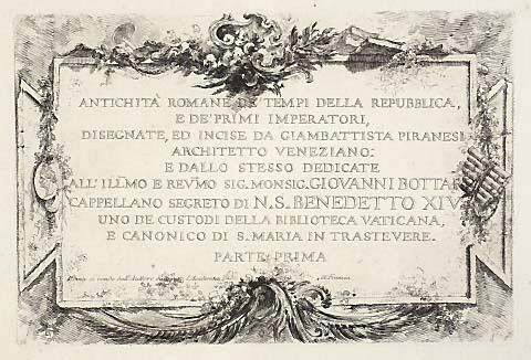 Dedicace a' Bottari, encadree des ornements ci-dessus (Dedication to Bottari)