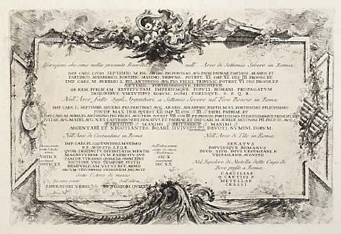Iscrizioni che sono nella presente Raccolta e prima nell' Arco di Settimio Severo in Roma ("Inscriptions in the present collection beginning with that of the Arch of Septimius Severus in Rome")