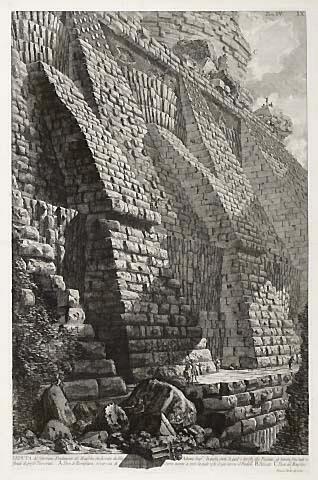 Veduta del sotterraneo Fondamento del Mausoleo, che fu eretto da Elio Adriano Imp ... (View of the subterranean foundatins of the Mausoleum built by the Emperor Hadrian ...) Vertical section of the buttresses of Hadrian's mausoleum (Spaccato degli Speroni