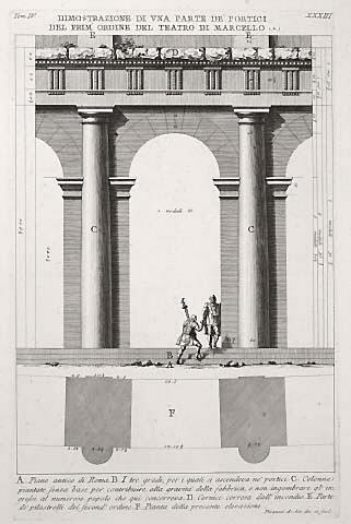 XXXIII. Dimostrazione di una parte de 'portici del prim'ordine del Teatro di Marcello (Reconstruction of a part of the arcade of the first order of the Theatre of Marcellus)