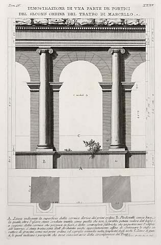 XXXV. Dimostrazione di una parte de' portici del second' ordine del Teatro di Marcello (Reconstruction of a part of the arcade of the second order of the Theatre of Marcellus)