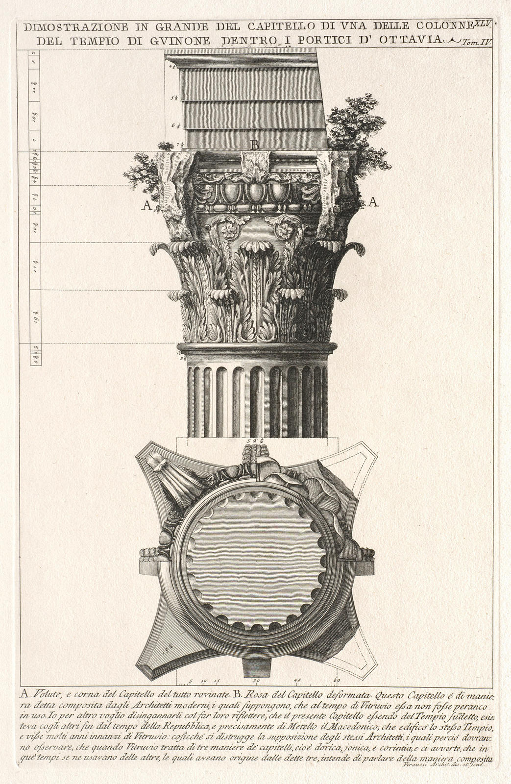 Dimostrazione in grande del capitello di una delle colonne del Tempio di Giunonedentro i portici d'Ottavia. (Reconstruction of details of the capital of a column of the Temple of Juno within the Portico of Octavia.)