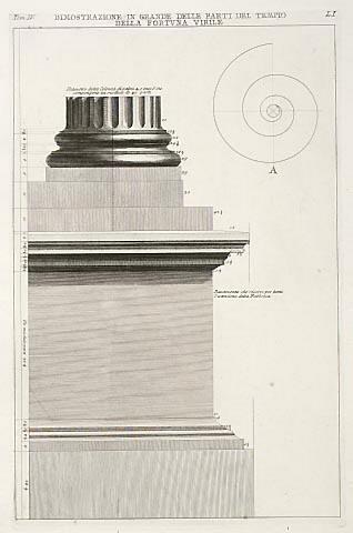 Dimostrazione in grande delle parti del Tempio della Fortuna Virile (Reconstruction of details from the Temple of Fortuna Virilis)