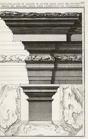 Dimostrazione in grande di alcune delle parti del second' ordine del second'ordine del Serraglio delle fiere fabbricato da Domizano (LVI) (Reconstruction of some of the details of the second order of the animal cages built by Domitian)
