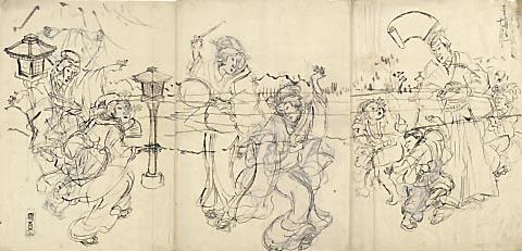Yoshitsune with his Attendants Scene from the Kabuki theatre