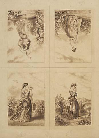 A sheet of proofs in sepia from the master plate