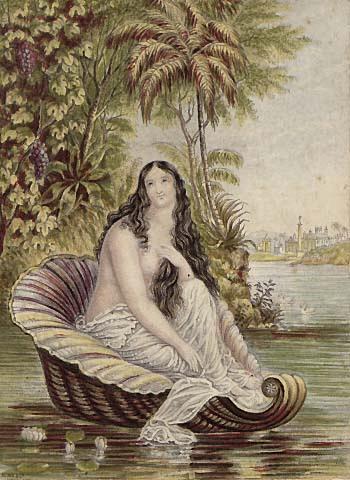Young Woman seated in a shell-shaped Boat
