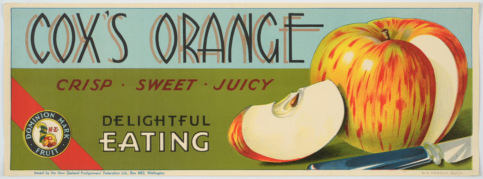 Cox's Orange (artwork for trade label for apples)
