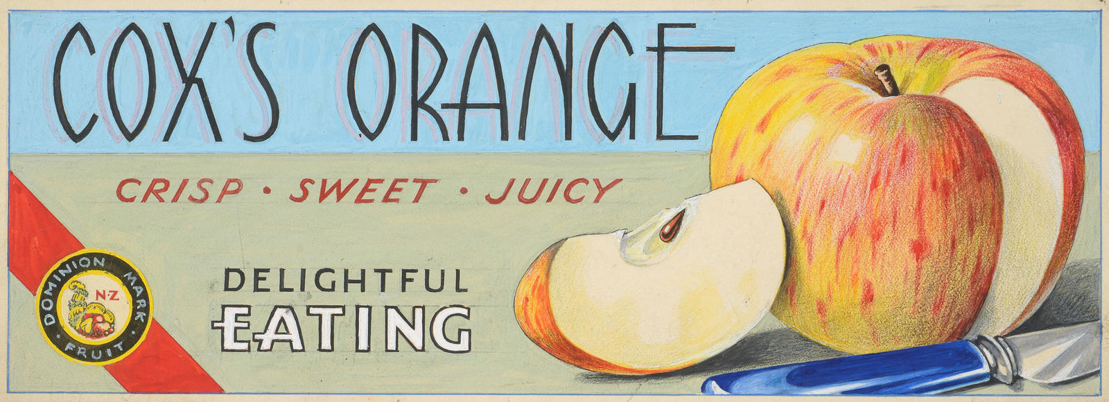 Cox's Orange (artwork for trade label for apples)