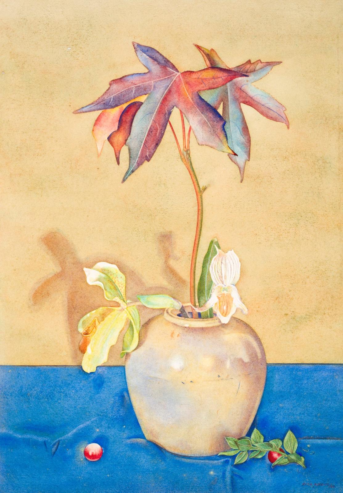 Still Life: Orchids and Leaves