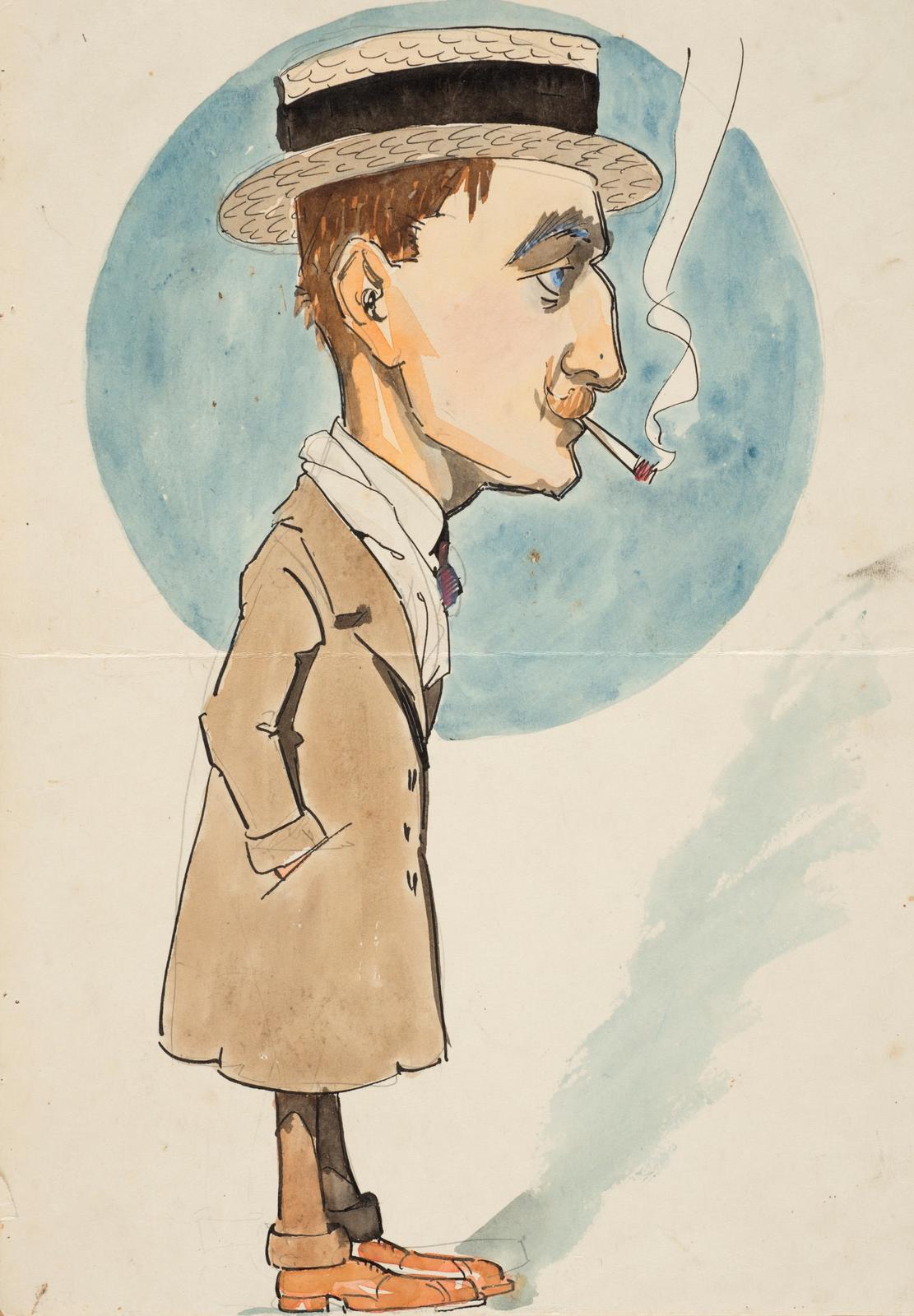 Caricature: Self Portrait wearing Boater