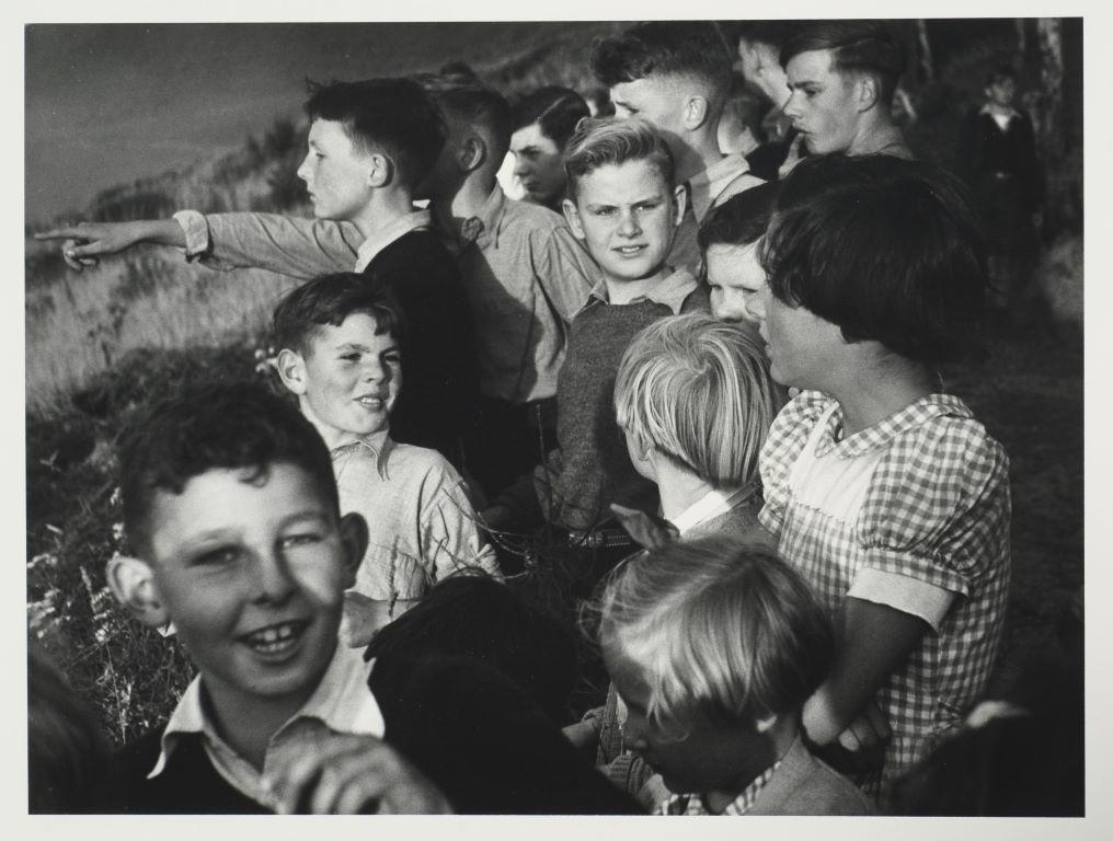 Children watching a gorse fire, Mt Mera, Dunedin