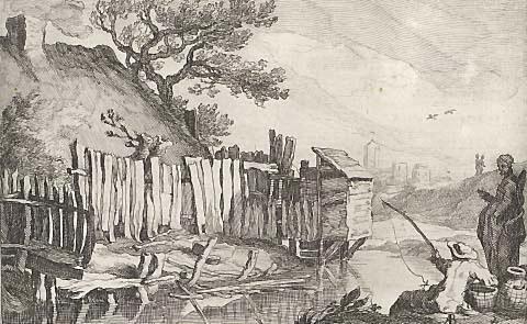 Fisherman and woman beside a creek (no.2)