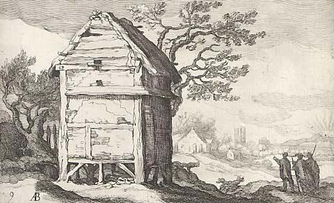 Landscape with old farm building and three figures (no.9)