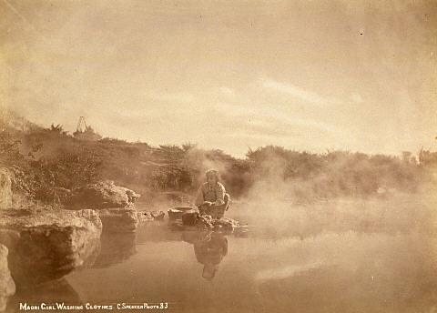 Maori girl washing clothes