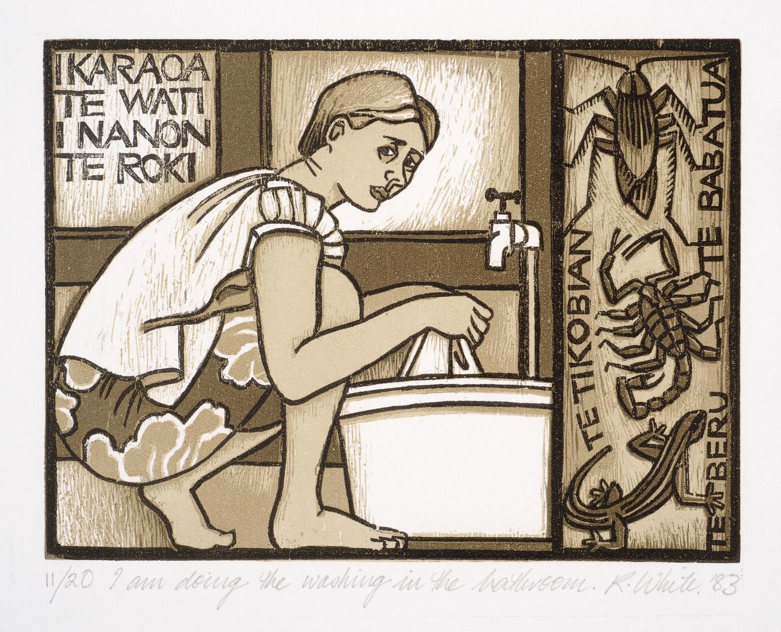 I am doing the washing in the bathroom