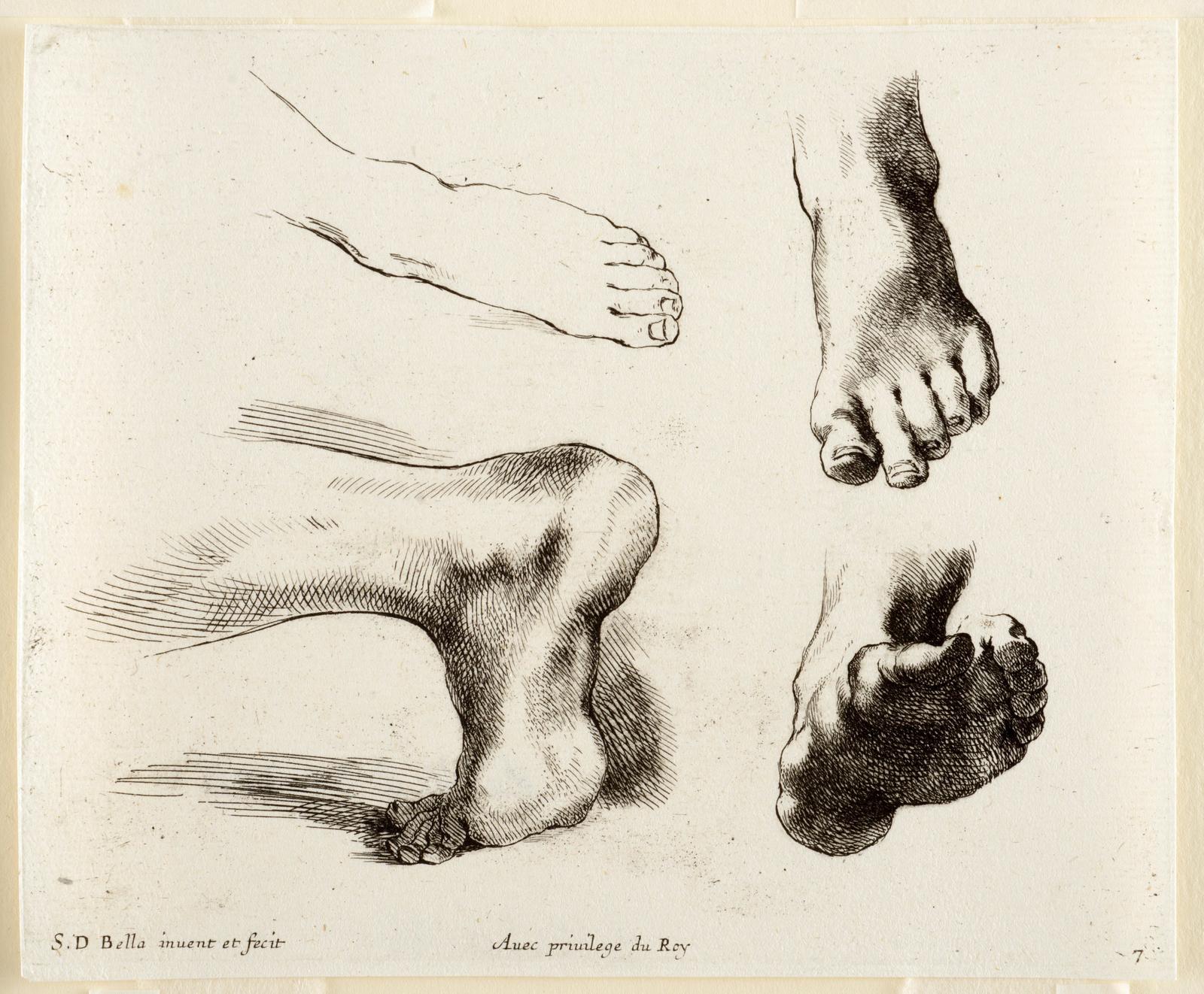 Quatre pieds gauches, dont trois ombres et un au trait