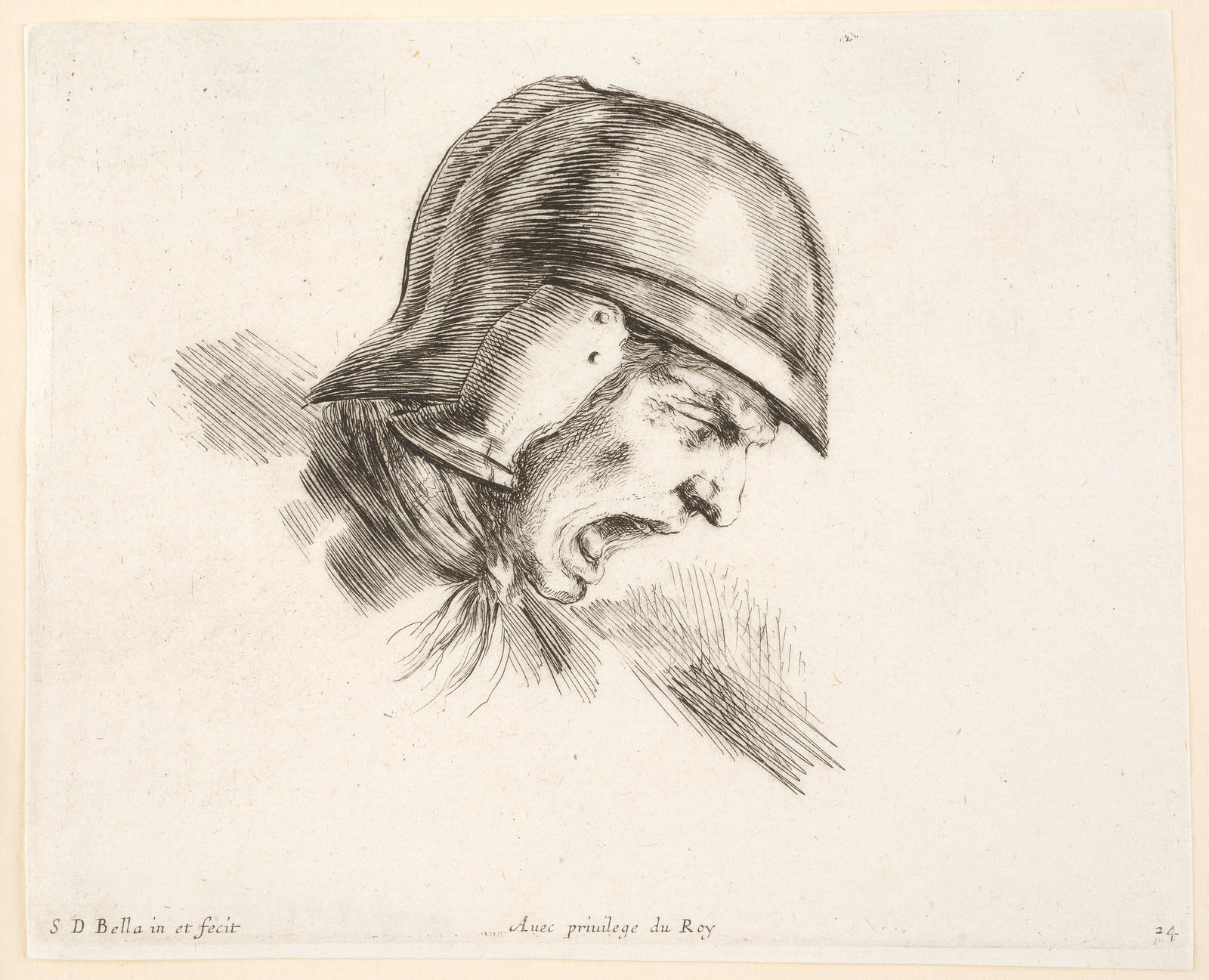 Tete de soldat effraye, qui crie ...