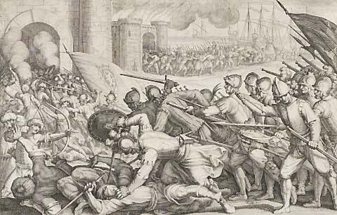 Les troupes forcent la porte d'une ville (The troops storm the gates of a city)