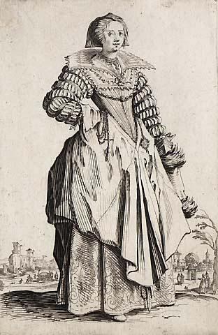 La dame a la grande collerette et a la coiffe retombant en arriere