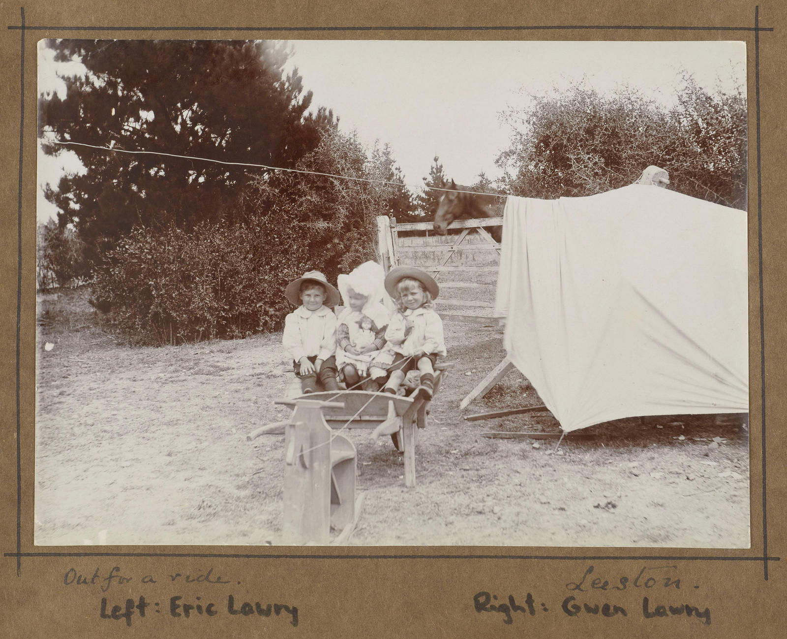Out for a ride, Leeston. Left: Eric Lawry; Right: Gwen Lawry