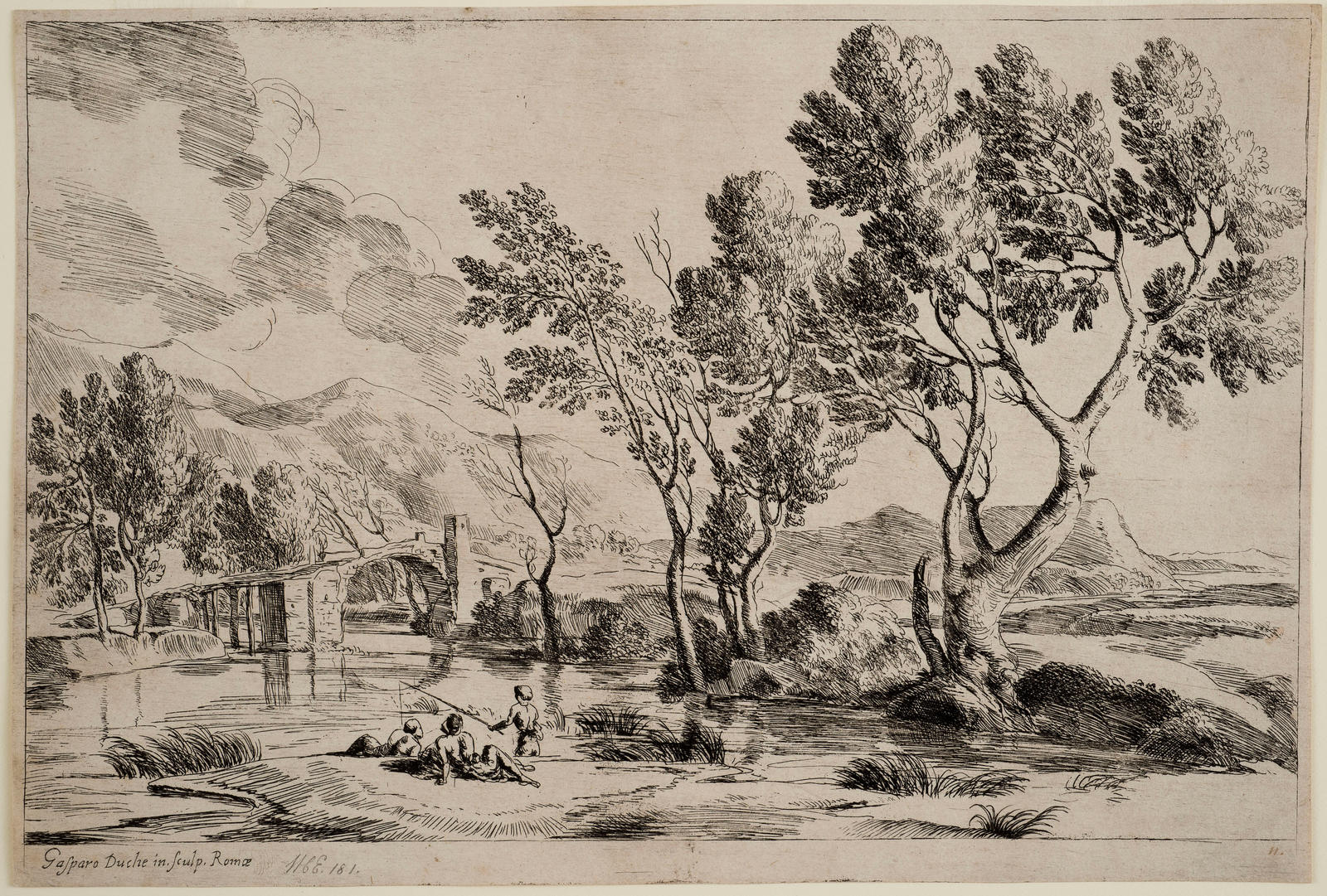 Landscape with a Tree-Lined River and a Bridge