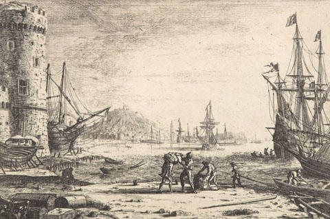 Sea port with a large tower (Le port de mer à la grosse tour)