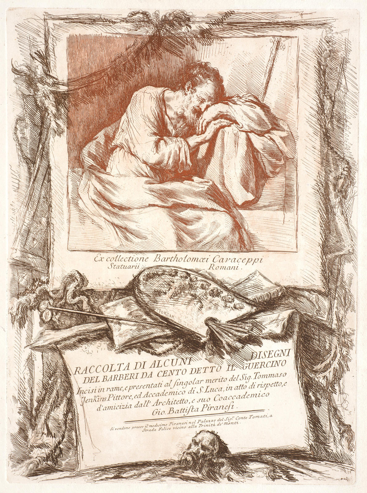 Raccolta di alcuni disegni del Barbieri da Cento detto il Guercino incisi in rame, e presentati al singolar merito del Sig. Tommaso Jenkins pittore, ed accademico di S. Luca, in atto di respetto e d'amicizia dall'architetto e suo coaccademico: Gio. Battis