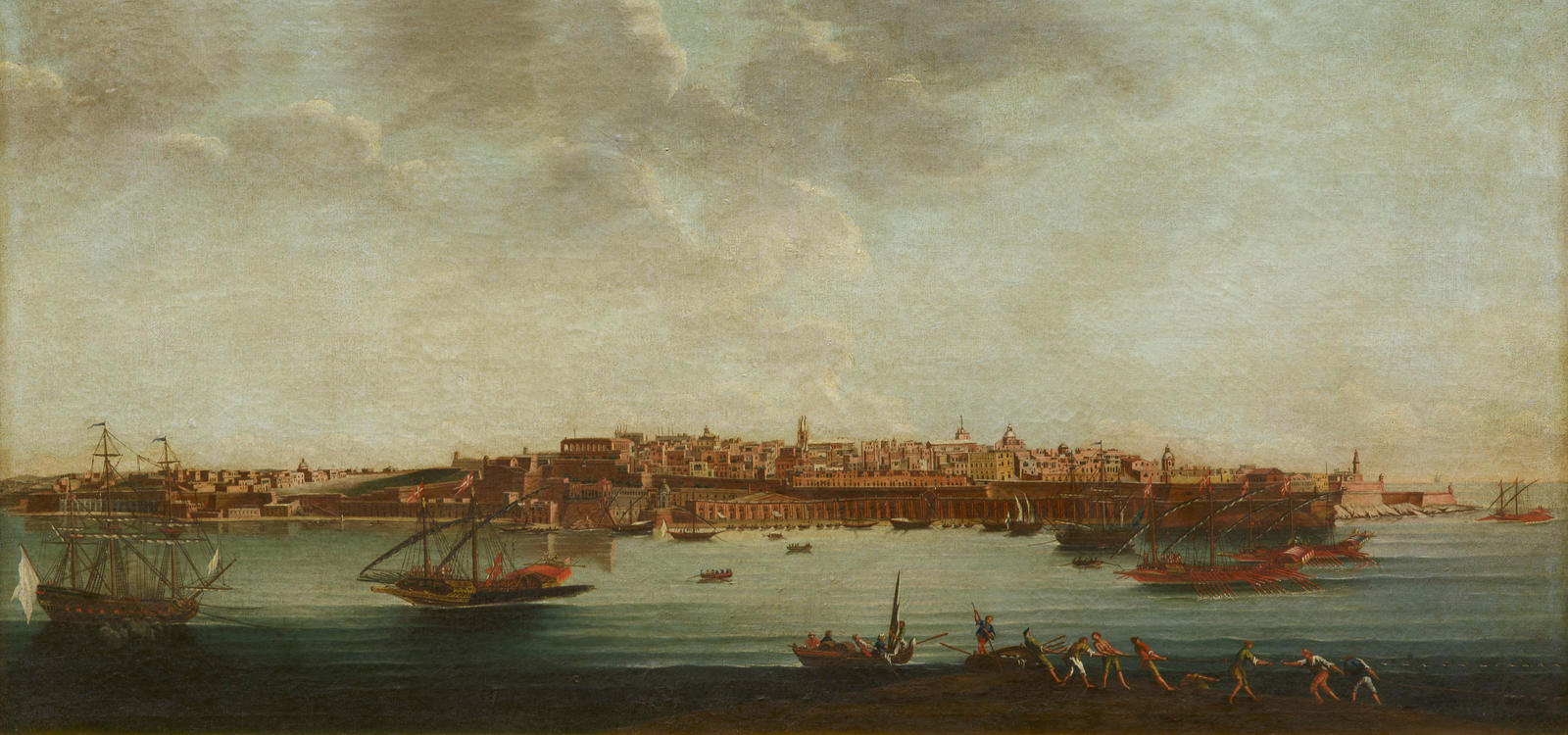 Valletta from Castel St. Angelo with the galleys of the Order and small craft alongside the barriera