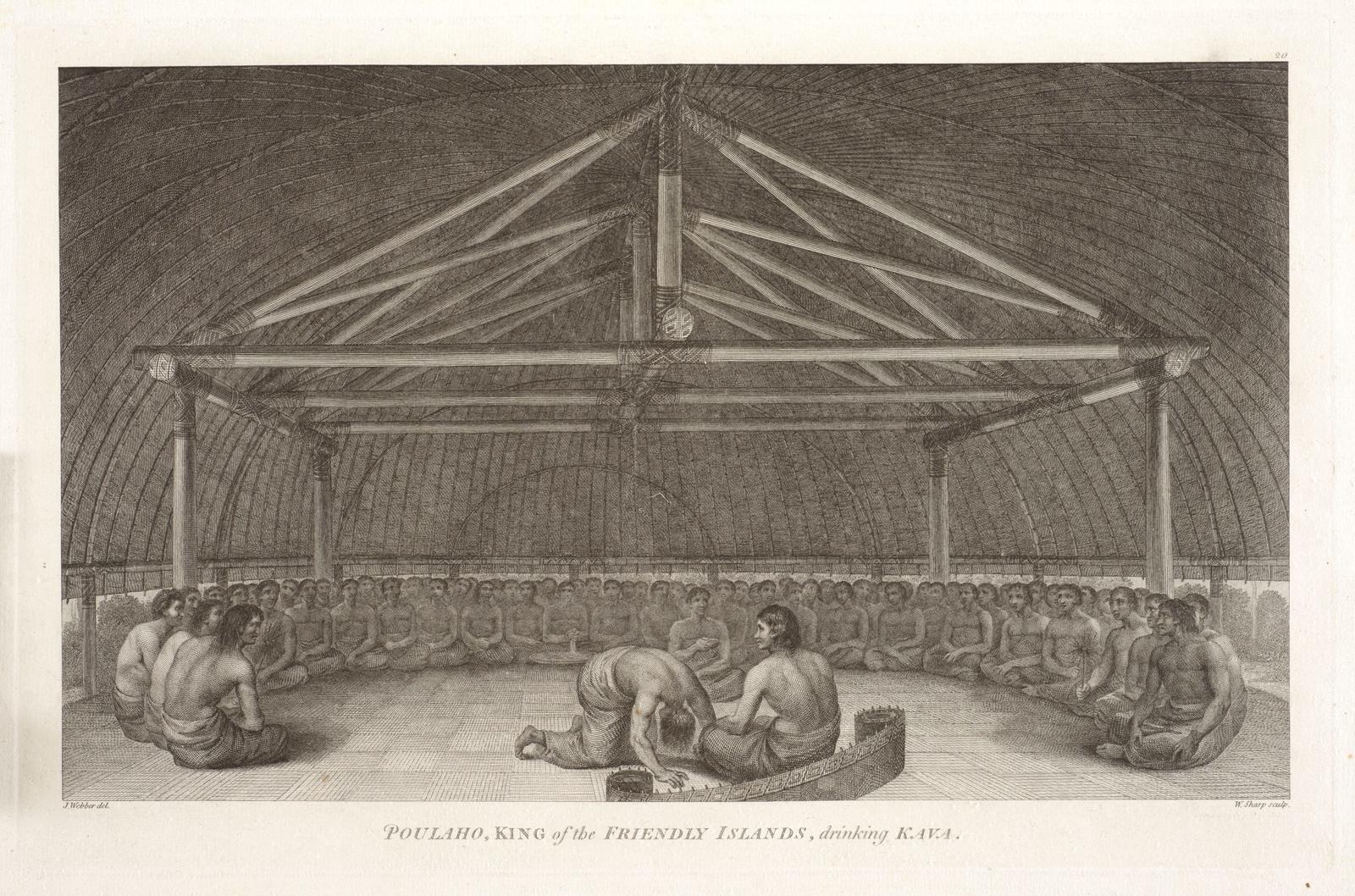 Poulaho, King of the Friendly Islands, drinking Kava