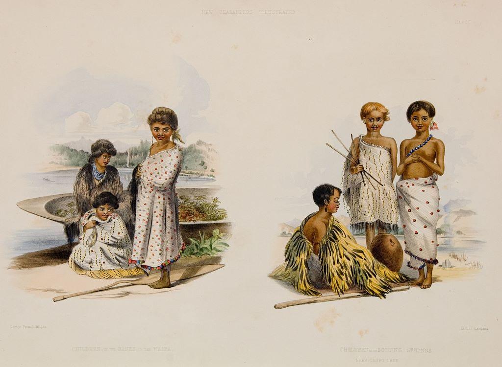 Children on the Banks of the Waipa. Children at the Boiling Springs near Taupo Lake.