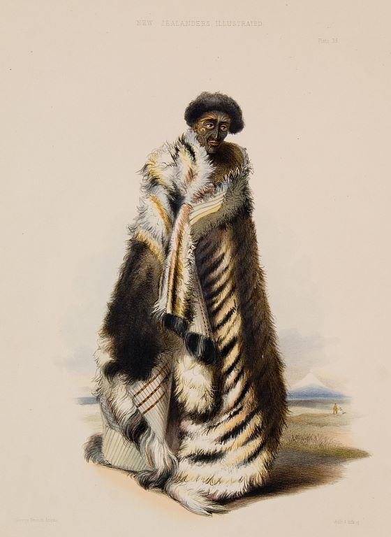 Paratene Maioha, a Chief of Waingaroa. Wearing the Parawai, or Dog's skin Robe