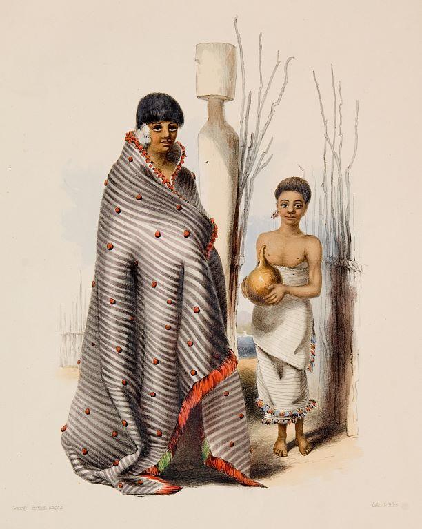 Toea, Daughter of Te Awaitaia, Chief of Waingaroa with an Attendant Boy, Carrying Water