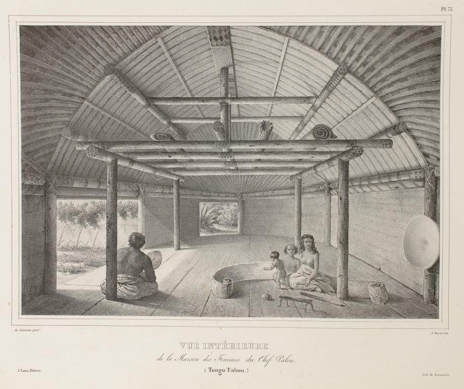 Vue intérieure de la Maison des Femmes du Chef Palou (Tonga-Tabou)