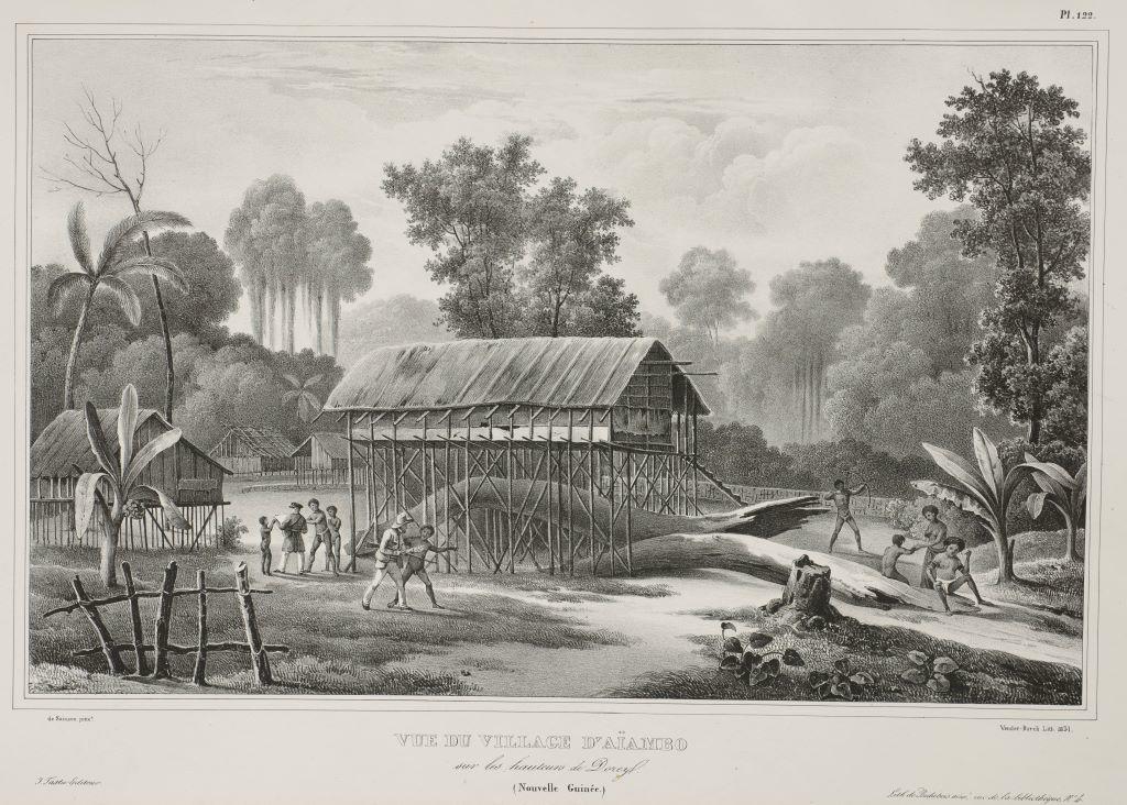 Vue du Village D'Aïambo sur les hauteurs de Dorey (Nouvelle Guinée)