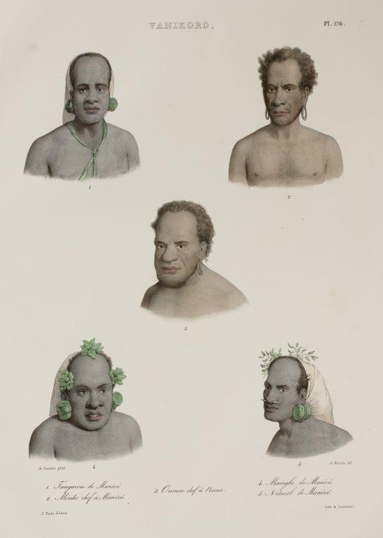 Vanikoro. 1. Tangaroa de Manévé 2. Mériko chef à Manévé 3. Oumou chef à Nana 4. Maingho de Manévé 5. Naturel de Manévé