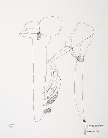 A Huia Male Stone Hammer ; a Huia Female Bone Pick