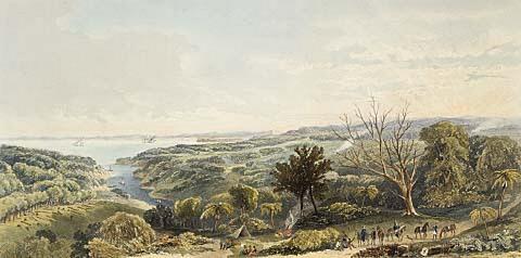 View from the Ranges, overlooking the entrance to the Manukau Harbour, Auckland