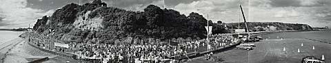 Round the Bays fun-run, viewed from the balcony of the Tamaki Yacht Club, Bastion Point, February 1990