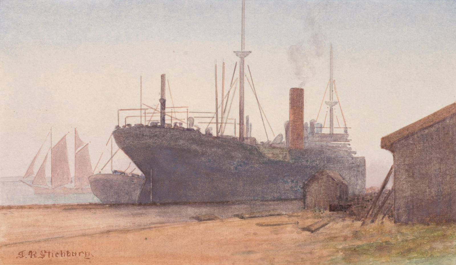 (Steamship alongside dock, Auckland)