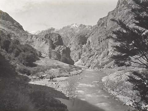 The Wairau Gorge at "The Gate", Severn Range in the distance