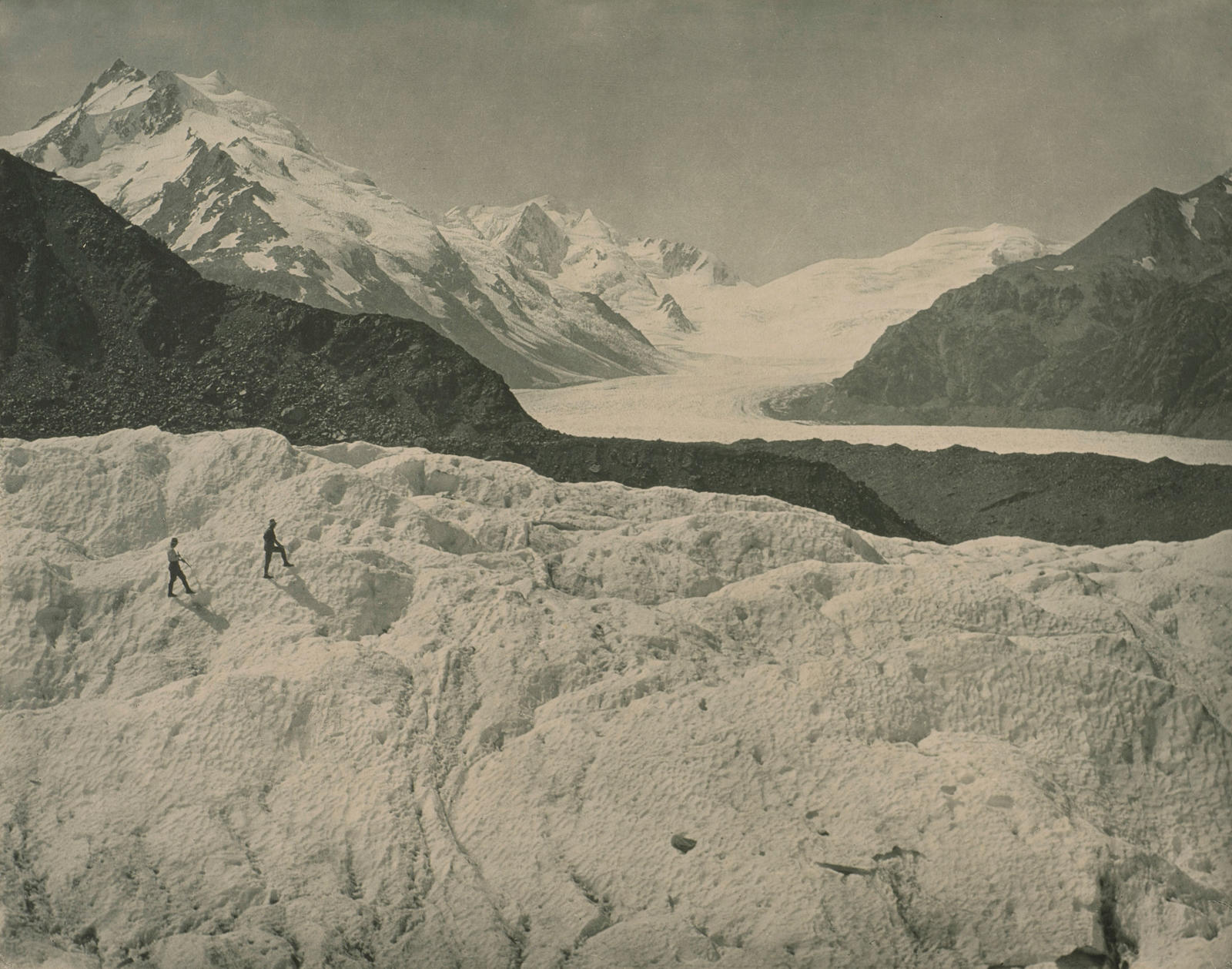On the Tasman Glacier, shewing the glacier and the Minarette Mts 10003 Ft
