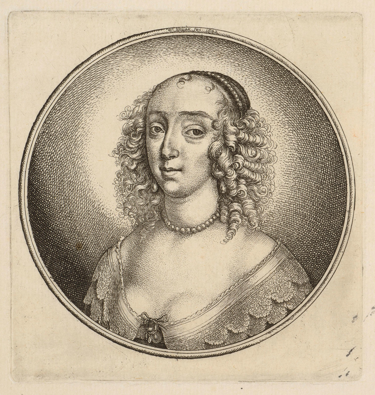 Head of a Woman wearing Pearls with Curled Hair