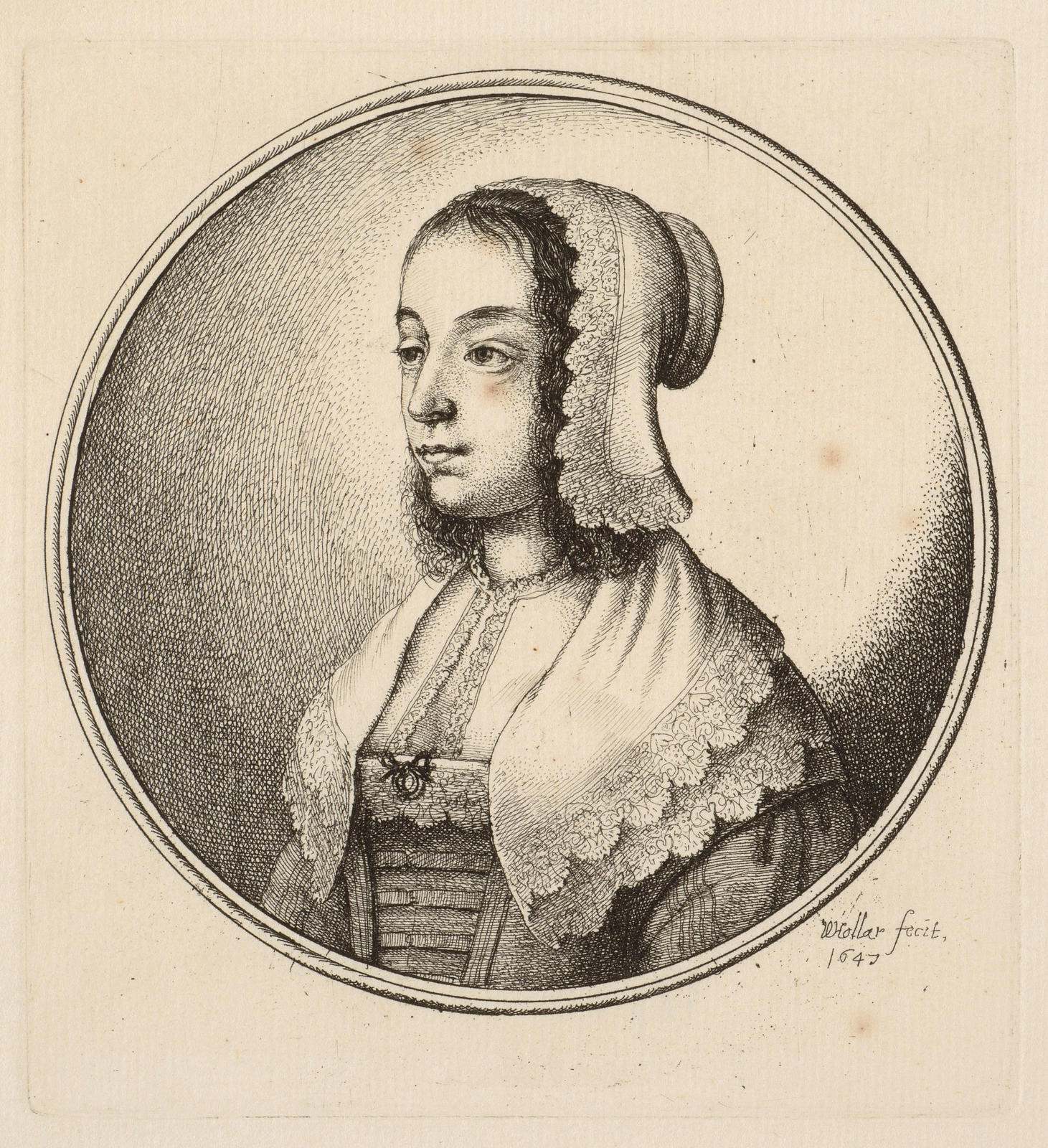 Woman with White Cap edged with Lace and Matching White Collar, Turned to Left