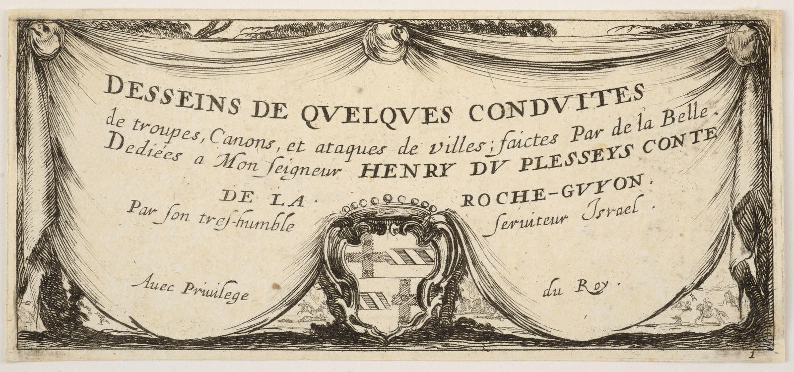 Title Plate: Desseins de Quelques Conduites de troupes, Canons, et ataques de Villes