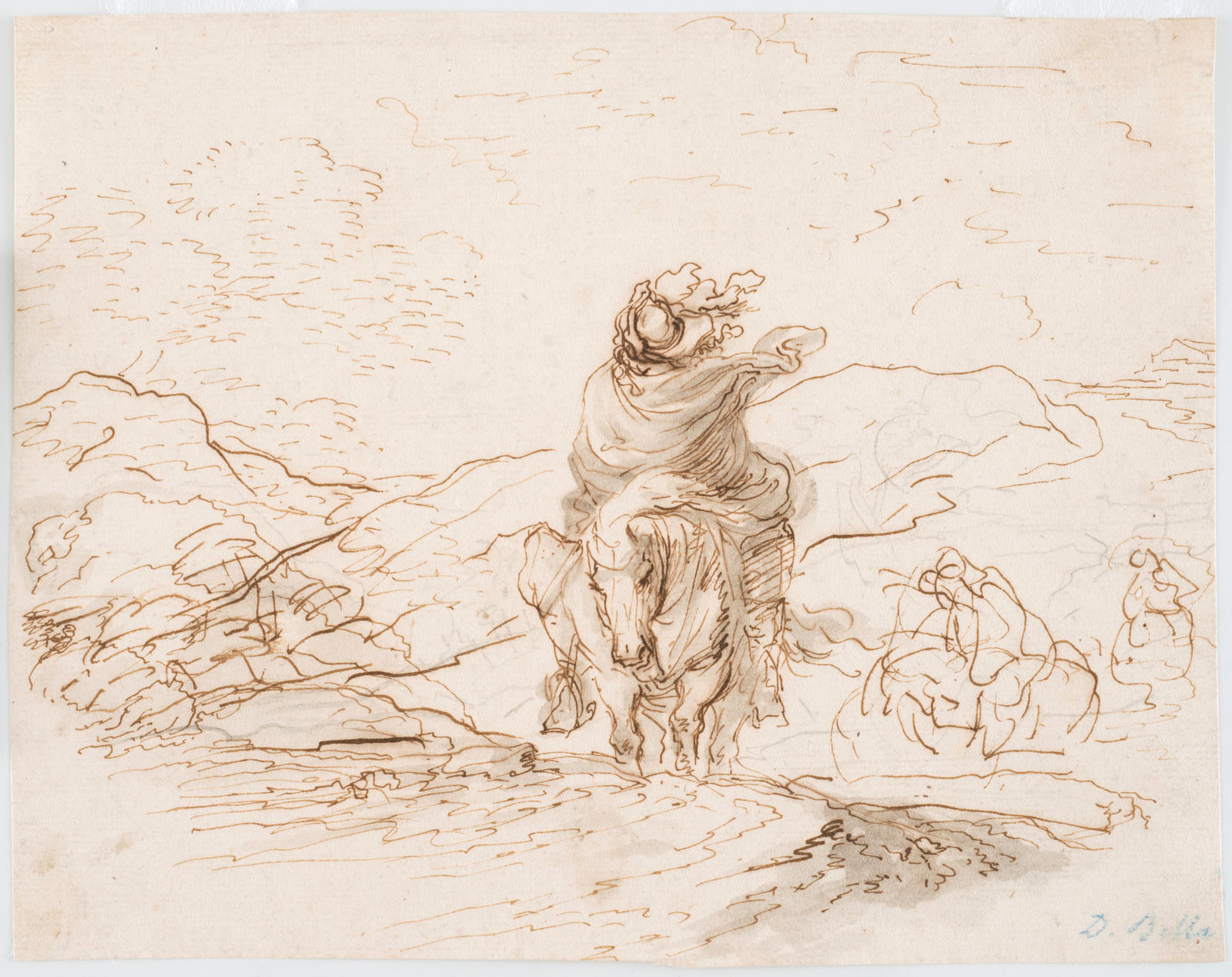 Rider in Landscape against the Wind