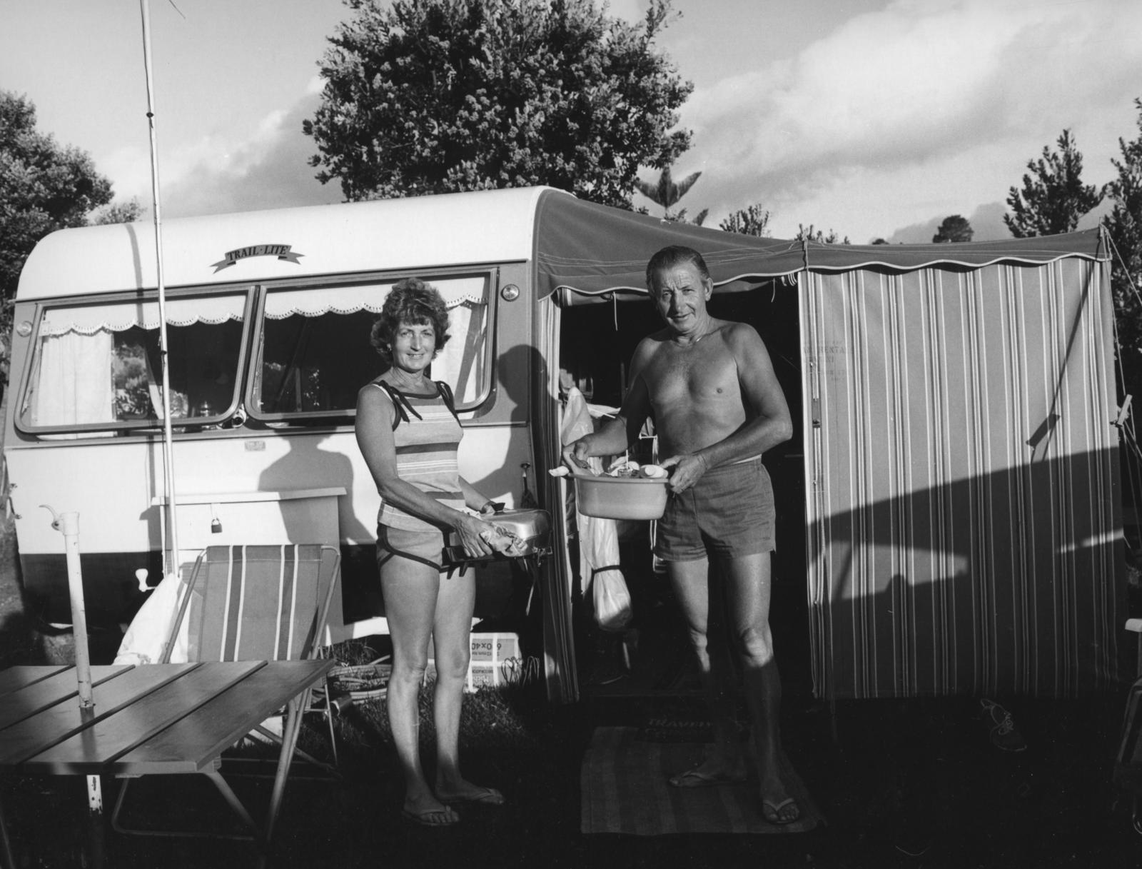 The Hibiscus Coast Project, Campers and Lifesavers: Couple leaving caravan for camp kitchen