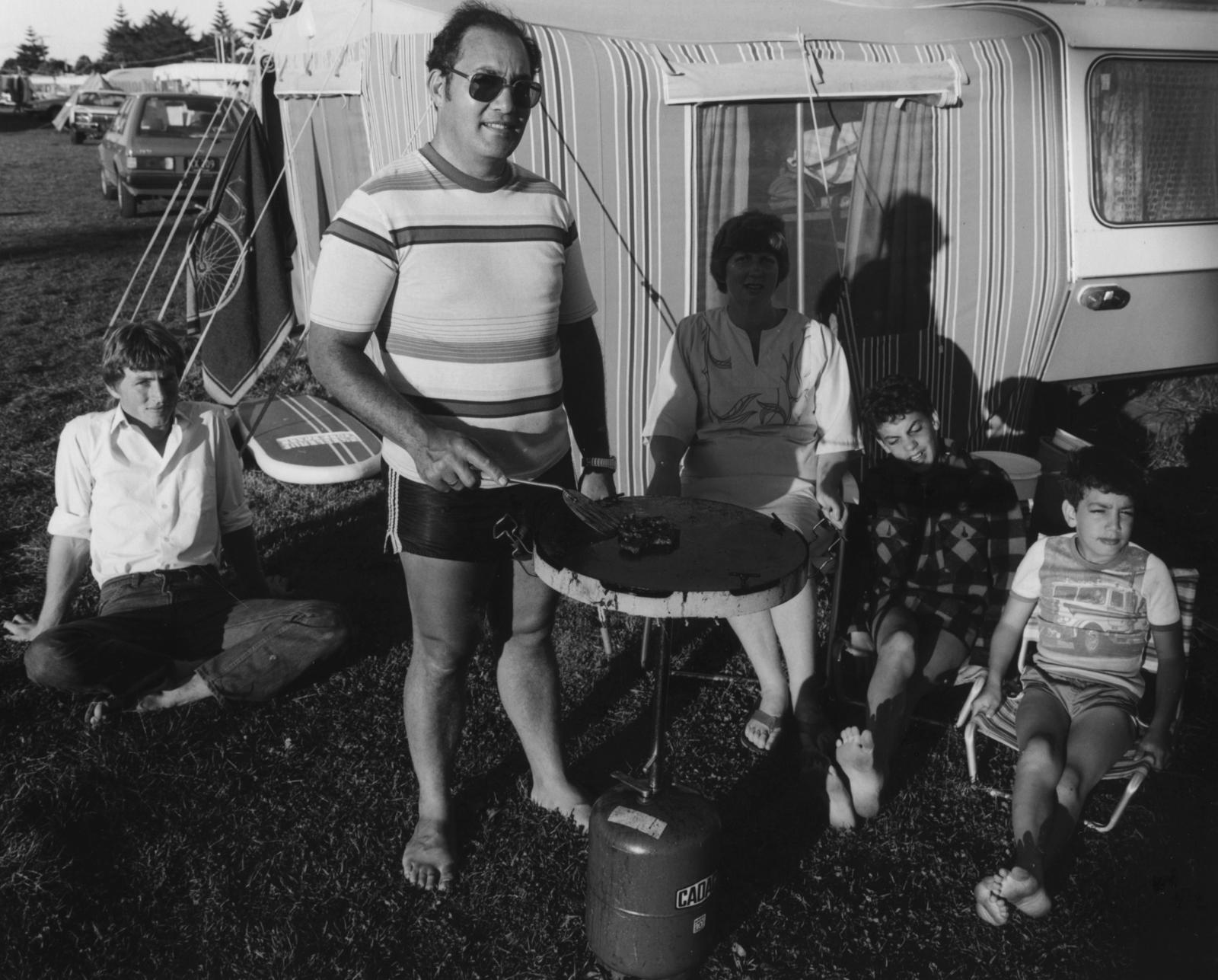 The Hibiscus Coast Project, Campers and Lifesavers: Man with sunglasses barbequing steak